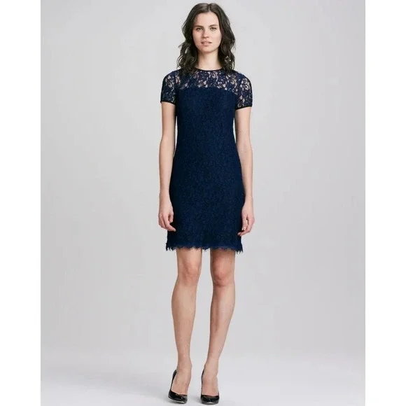 NEW Diane von Furstenberg DVF Navy Blue Lace Dress $358 - Picture 3 of 16